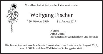 Traueranzeige von Wolfgang Fischer