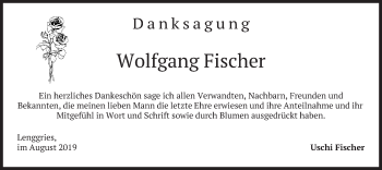 Traueranzeige von Wolfgang Fischer