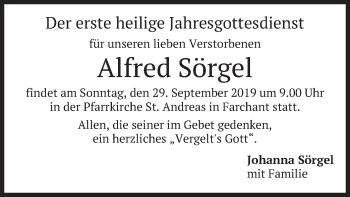Traueranzeige von Alfred Sörgel von merkurtz