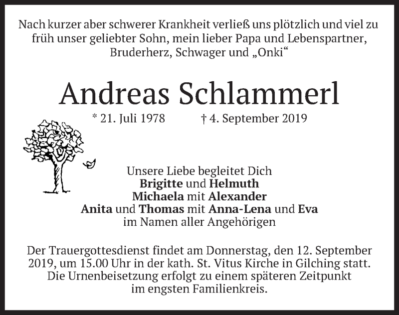  Traueranzeige für Andreas Schlammerl vom 07.09.2019 aus merkurtz