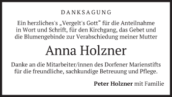 Traueranzeige von Anna Holzner von merkurtz