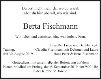 Traueranzeige von Berta Fischmann von merkurtz