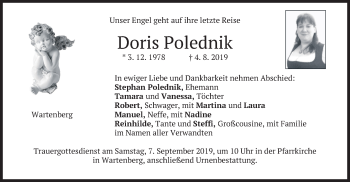 Traueranzeige von Doris Polednik von merkurtz