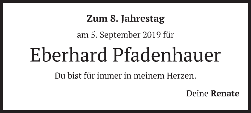  Traueranzeige für Eberhard Pfadenhauer vom 05.09.2019 aus merkurtz