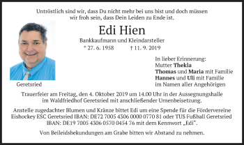 Traueranzeige von Edi Hien von merkurtz