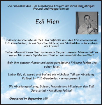 Traueranzeige von Edi Hien von merkurtz