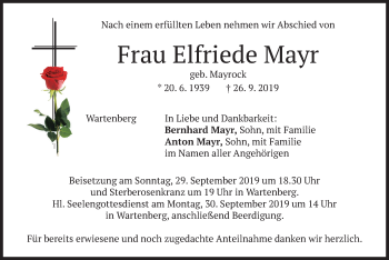 Traueranzeige von Elfriede Mayr von merkurtz
