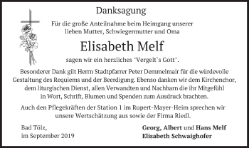Traueranzeige von Elisabeth Melf von merkurtz