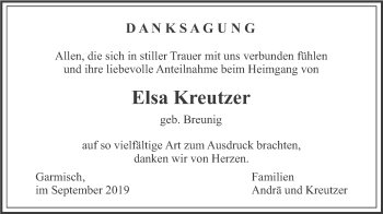 Traueranzeige von Elsa Kreutzer von merkurtz