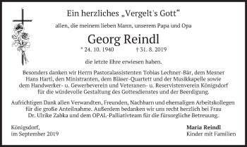 Traueranzeige von Georg Reindl von merkurtz