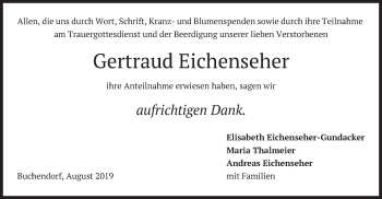 Traueranzeige von Gertraud Eichenseher von merkurtz