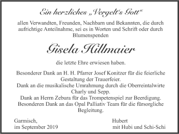 Traueranzeige von Gisela Hillmaier von merkurtz