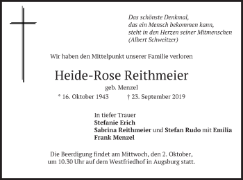 Traueranzeige von Heide-Rose Reithmeier von merkurtz