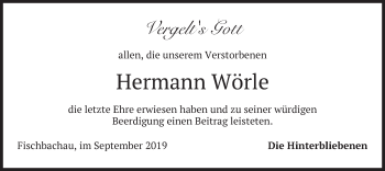 Traueranzeige von Hermann Wörle von merkurtz