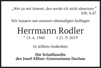 Traueranzeige von Herrmann  Rodler