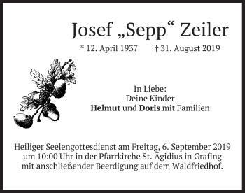 Traueranzeige von Josef Sepp Zeiler