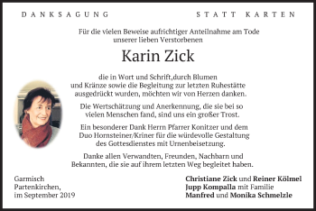 Traueranzeige von Karin Zick von merkurtz