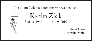 Traueranzeige von Karin Zick von merkurtz