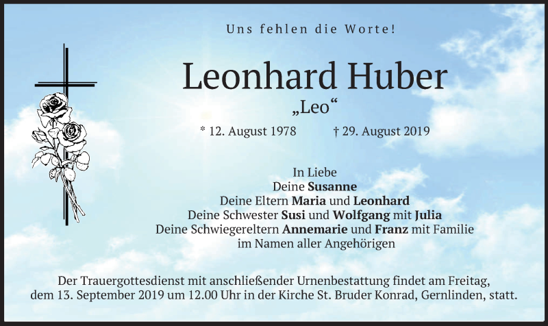  Traueranzeige für Leonhard Huber vom 07.09.2019 aus merkurtz