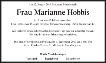 Traueranzeige von Marianne Hobbis von merkurtz