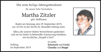 Traueranzeige von Martha Zitzler von merkurtz
