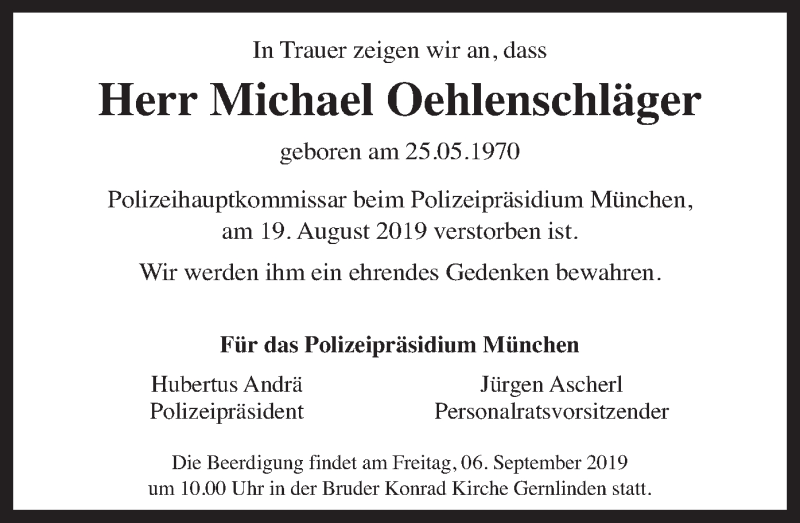  Traueranzeige für Michael Oehlenschläger vom 05.09.2019 aus merkurtz