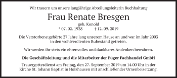 Traueranzeige von Renate Bresgen von merkurtz