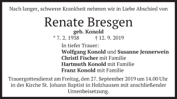 Traueranzeige von Renate Bresgen von merkurtz