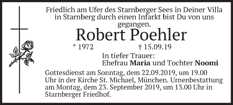  Traueranzeige für Robert Poehler vom 16.09.2019 aus merkurtz