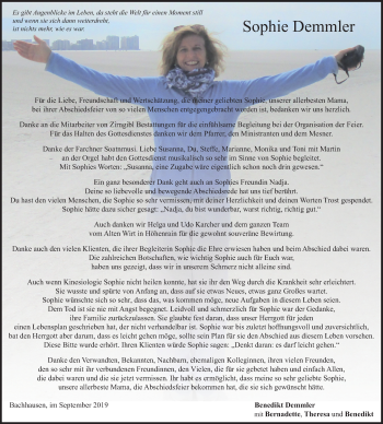 Traueranzeige von Sophie Demmler von merkurtz