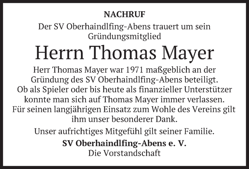 Traueranzeigen von Thomas Mayer | trauer.merkur.de
