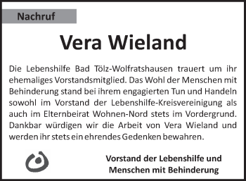Traueranzeige von Vera Wieland von merkurtz
