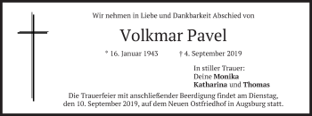 Traueranzeige von Volkmar Pavel von merkurtz