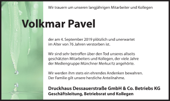 Traueranzeige von Volkmar Pavel von merkurtz