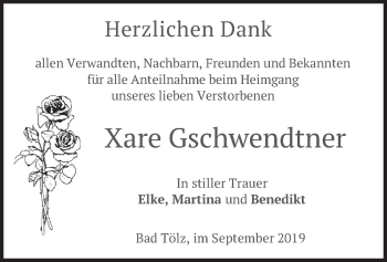 Traueranzeige von Xare Gschwendtner von merkurtz
