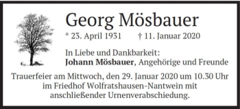 Traueranzeige von Georg Mösbauer von merkurtz
