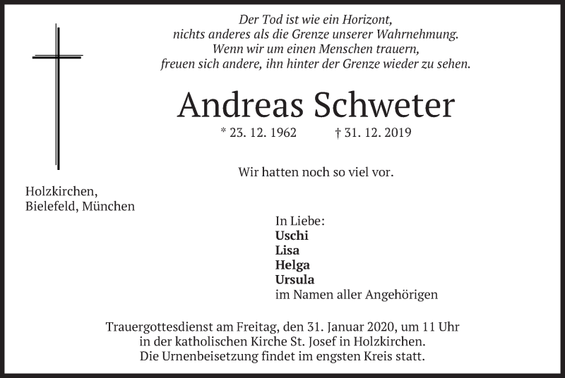  Traueranzeige für Andreas Schweter vom 11.01.2020 aus merkurtz