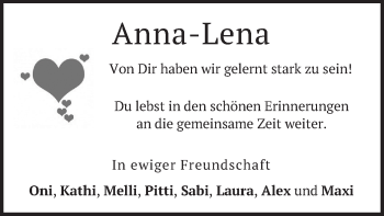 Traueranzeige von Anna-Lena  von merkurtz