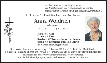 Traueranzeige von Anna Woldrich von merkurtz