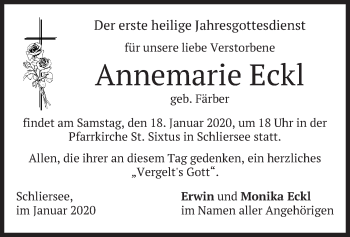 Traueranzeige von Annemarie Eckl von merkurtz