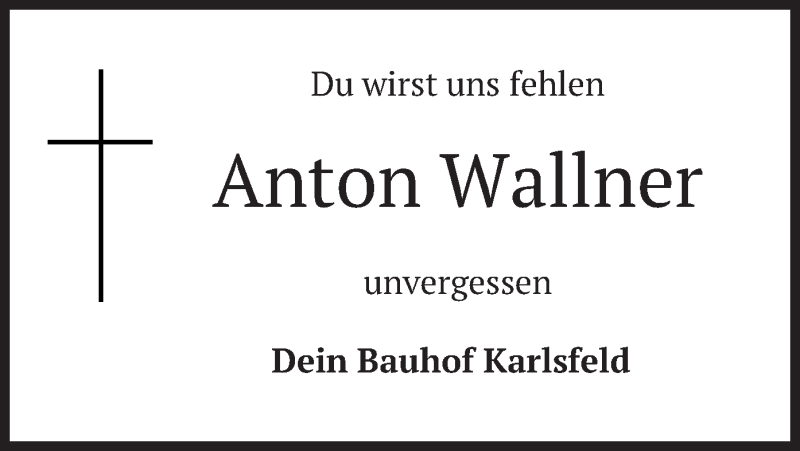  Traueranzeige für Anton Wallner vom 28.01.2020 aus merkurtz