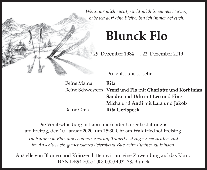 Traueranzeige für Blunck Flo vom 07.01.2020 aus merkurtz