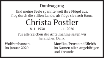 Traueranzeige von Christa Postler von merkurtz