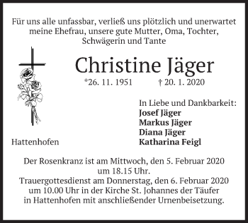 Traueranzeige von Christine  Jäger von merkurtz