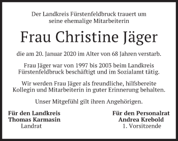 Traueranzeige von Christine  Jäger von merkurtz