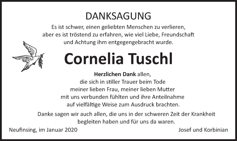  Traueranzeige für Cornelia Tuschl vom 29.01.2020 aus merkurtz
