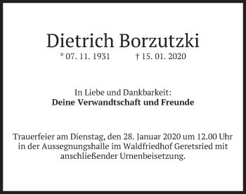Traueranzeige von Dietrich Borzutzki von merkurtz