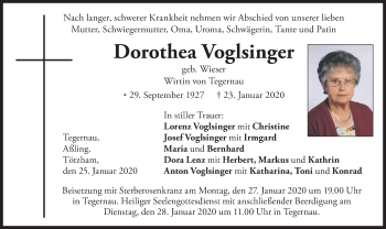 Traueranzeige von Dorothea Voglsinger von merkurtz