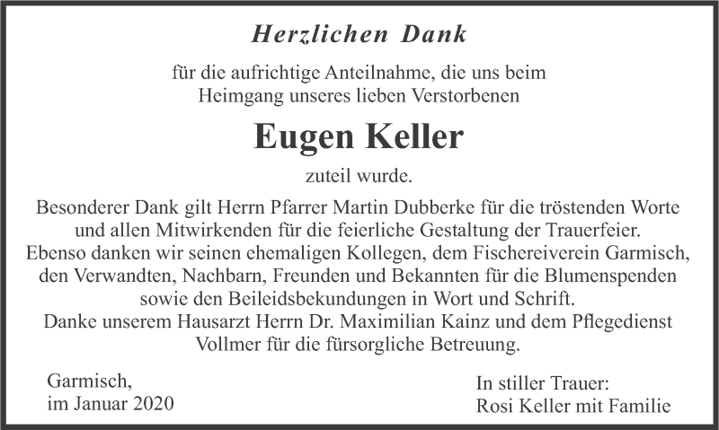  Traueranzeige für Eugen Keller vom 01.02.2020 aus merkurtz