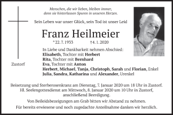 Traueranzeige von Franz Heilmeier von merkurtz